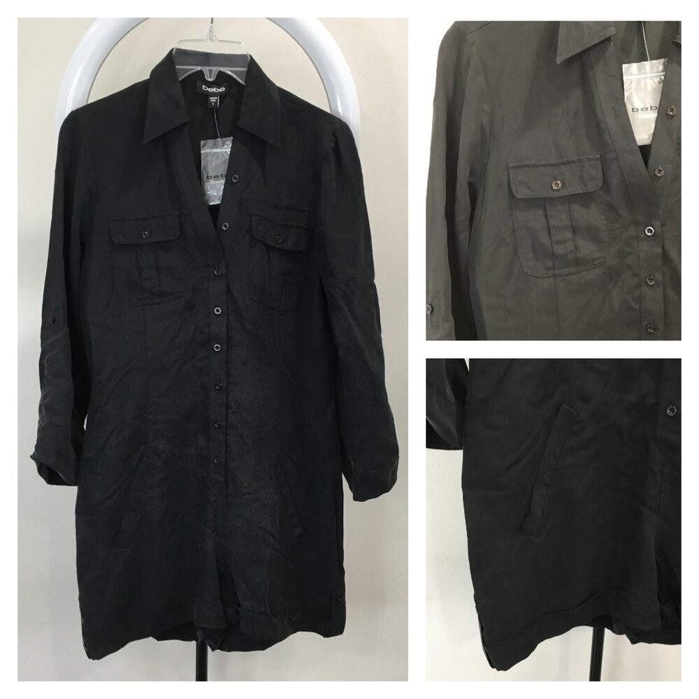 NWT BEBE Black Soft Short Sleeve Cuffed Hem Long Sleeve One Piece Romper
